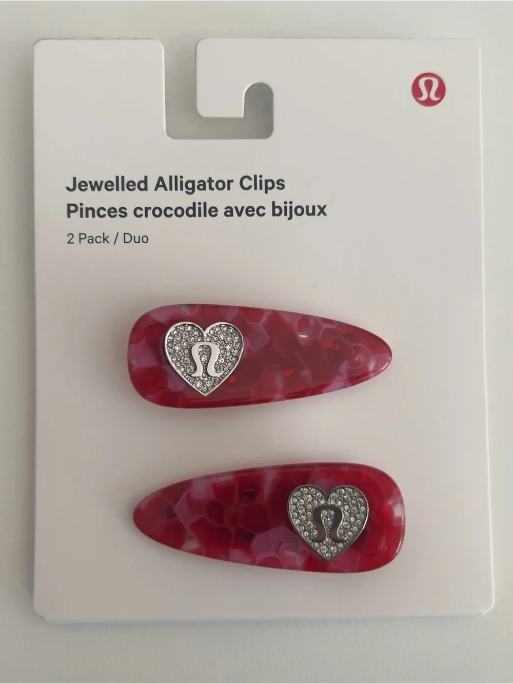 Lululemon Jewelled Alligator Clips, 2 Pack, Oxford Red/Silver